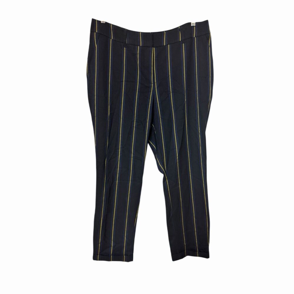 Monroe & Main Pinstripe Black Navy Gold Flat Front Trouser Womans Dress Pant 16